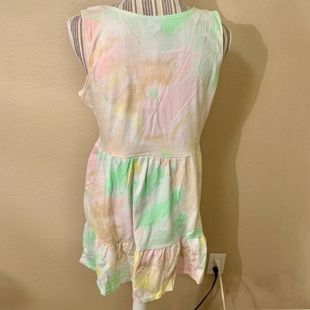NWT Love, Fire Dress XL Jrs Pastel Green Pink TieDye Cotton Mini Sleeveless NEW - Picture 8 of 16